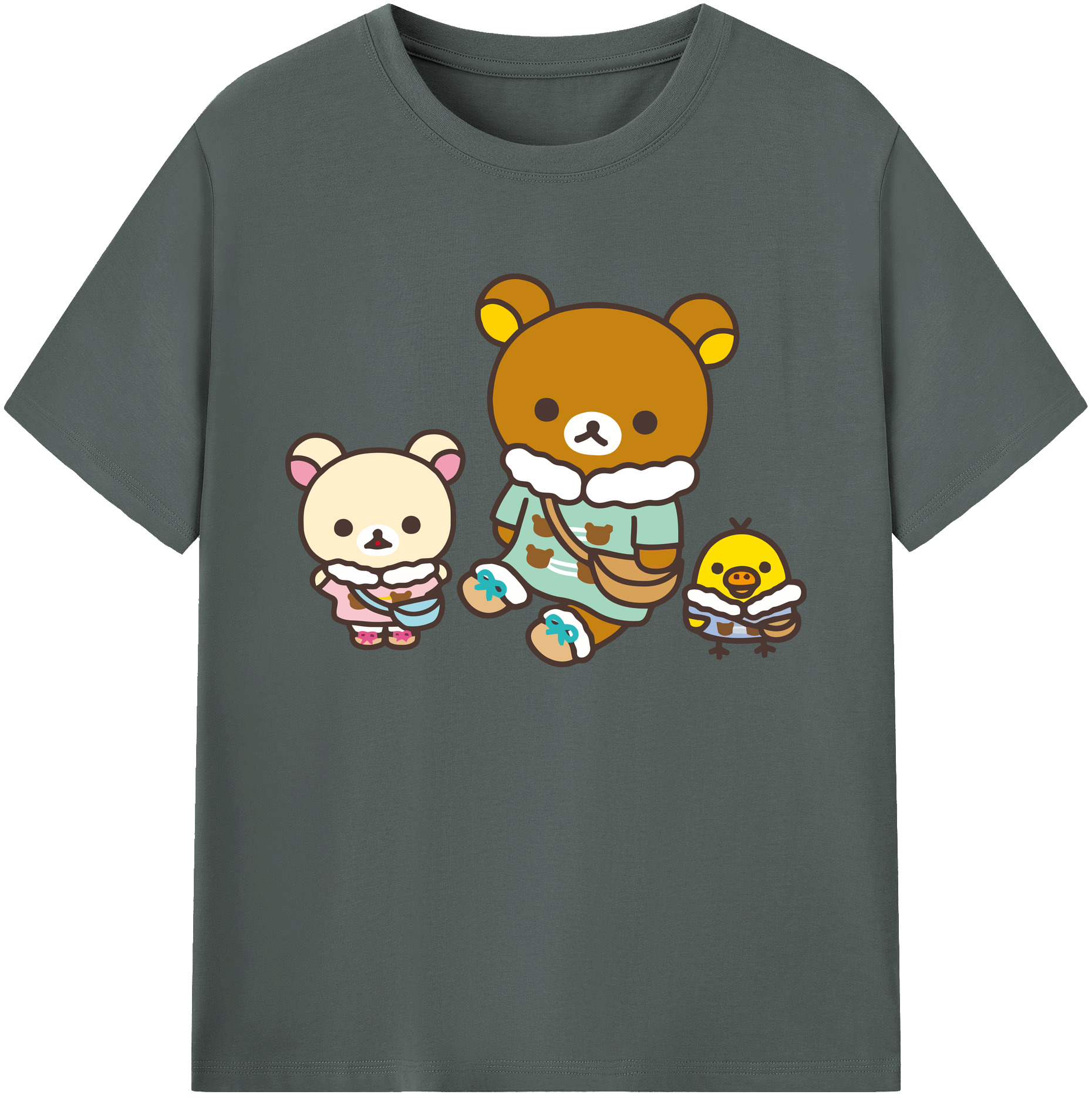 （画像用） リラックマ リラックマ キイロイトリ Rilakkuma Korilakkuma Kiiroitori 綿100％ メンズ半袖Tシャツ｜肌触りやわらか＆通気性